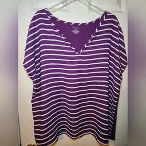 Lane Bryant Womens Size 16/18 Purple /White Striped Short Sleeve  Blouse